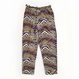 Zubaz Pants XXL Yellow Purple White Striped Zebra Print Drawstring Vikings LSU